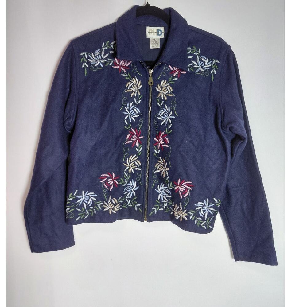 Paul Harris Design Embroidered Wool Blend Jacket Blue Floral Women Size S